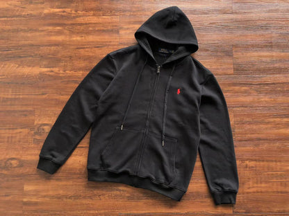 Black Polo Zip Hoodie Red Logo