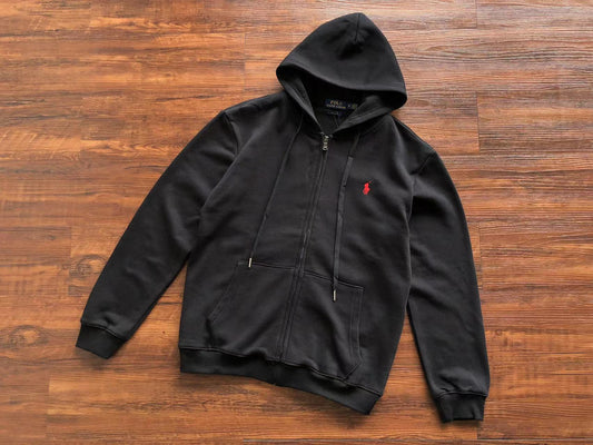 Black Polo Zip Hoodie Red Logo