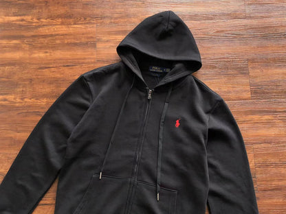 Black Polo Zip Hoodie Red Logo